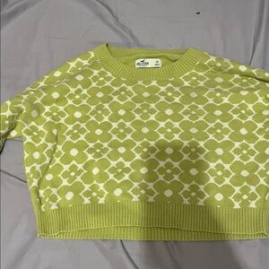 Hollister Lime Green and White Knit Sweater